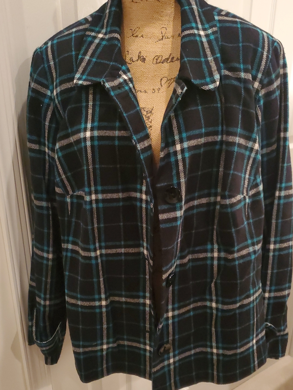 R*O*T Women Plaid Shirt Jacket in Black & Blue Like New